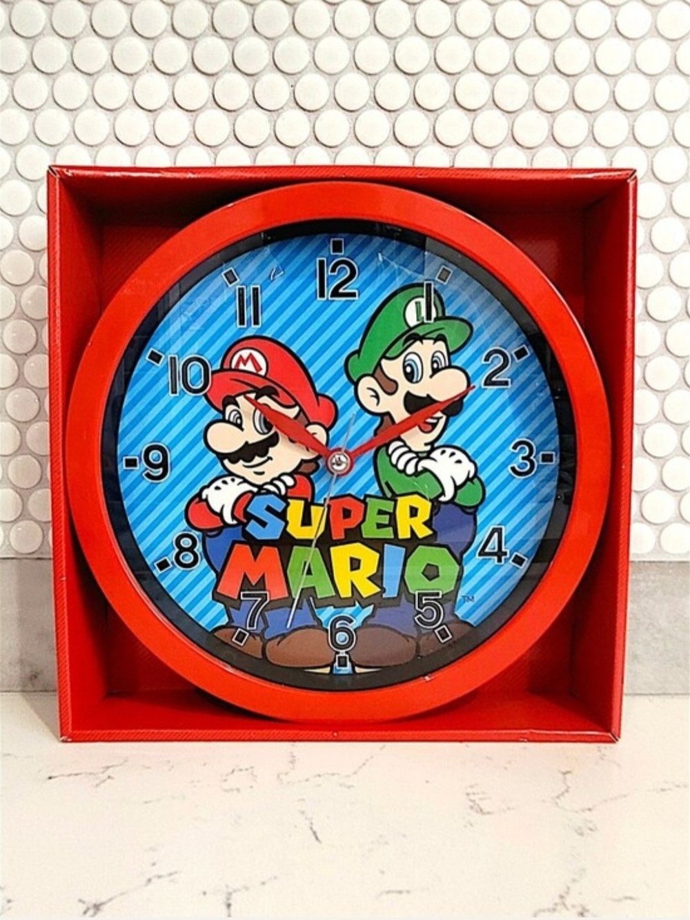 Nintendo Super Mario Red and Blue Wall Clock With Mario And Luigi